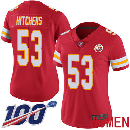 Women Kansas City Chiefs #53 Hitchens Anthony Red Team Color Vapor Untouchable Limited Player 100th Season Nike NFL Jersey->women nfl jersey->Women Jersey